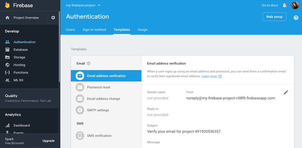 firebase authentication templates