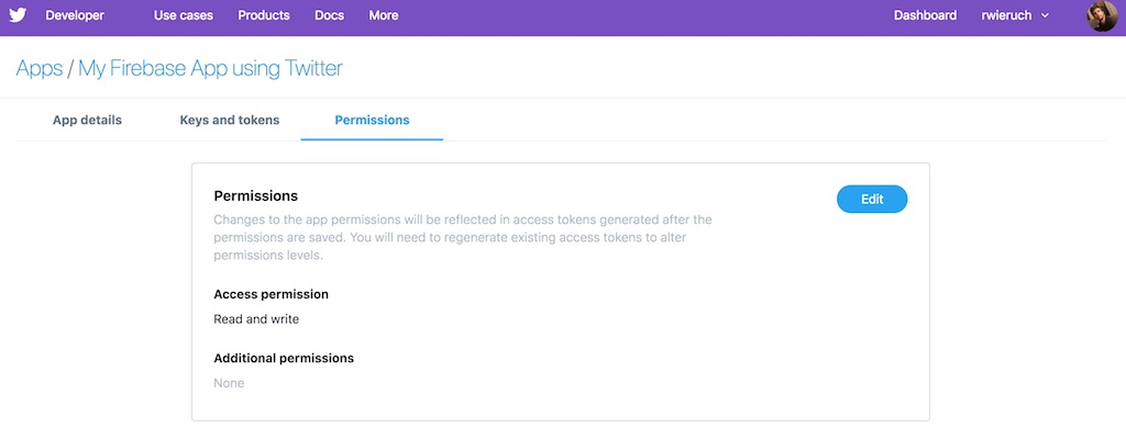 twitter app permissions
