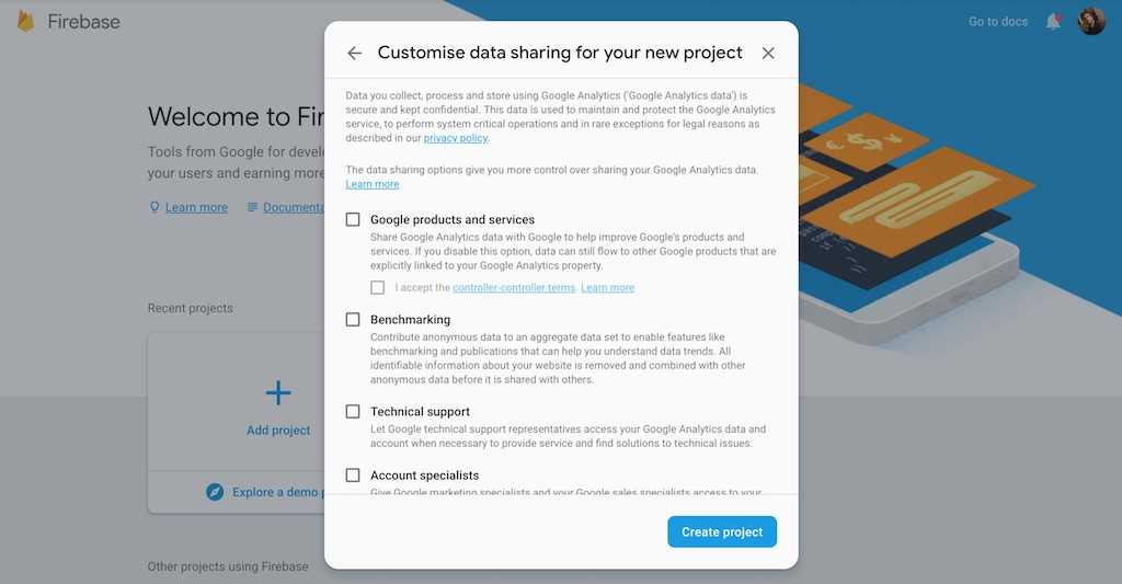 firebase create project analytics