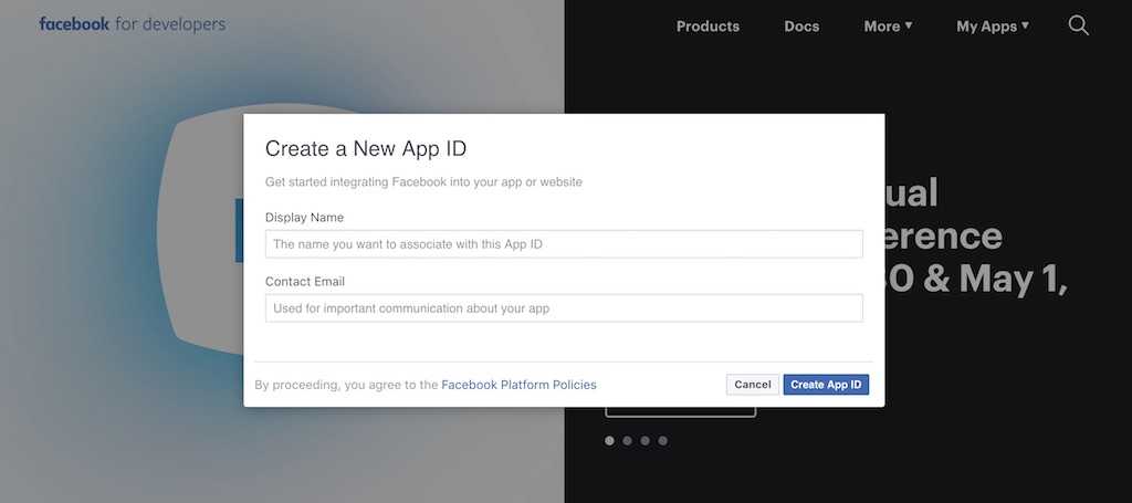 facebook app create